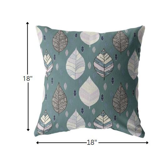 18” Pine Green Leaves Indoor Outdoor Throw Pillow. Picture 4
