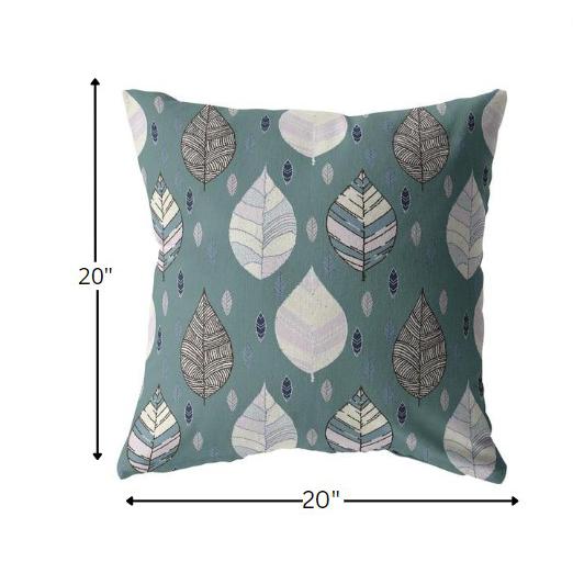 20” Pine Green Leaves Indoor Outdoor Throw Pillow. Picture 4
