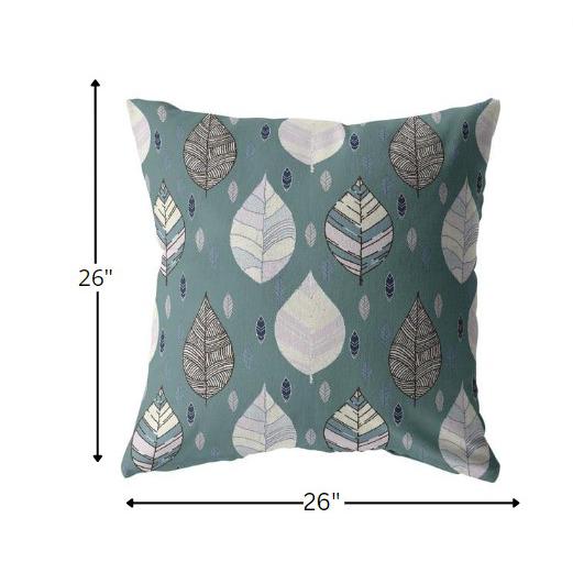 26” Pine Green Leaves Indoor Outdoor Throw Pillow. Picture 4