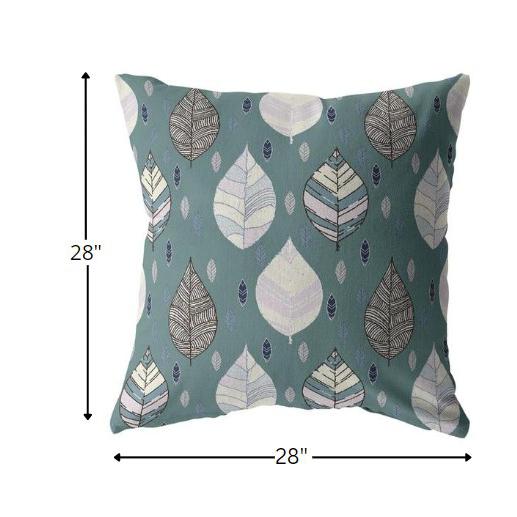 28” Pine Green Leaves Indoor Outdoor Throw Pillow. Picture 4