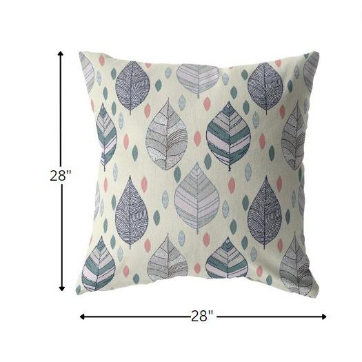 28” Cream Gray Leaves Indoor Outdoor Throw Pillow. Picture 5