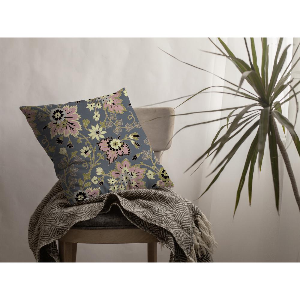 16” Gray Pink Jacobean Indoor Outdoor Throw Pillow. Picture 4