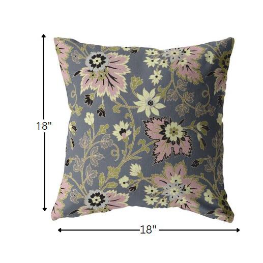 18” Gray Pink Jacobean Indoor Outdoor Throw Pillow. Picture 5