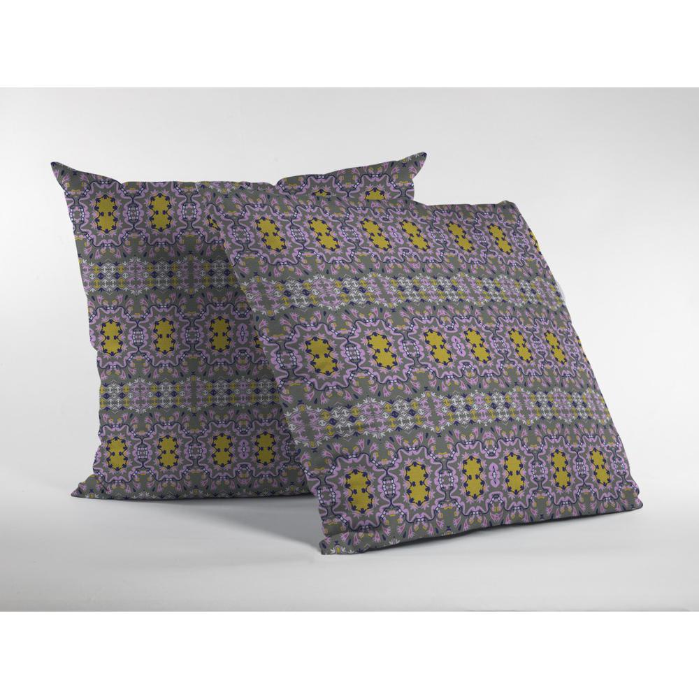 16” Purple Yellow Geofloral Indoor Outdoor Throw Pillow. Picture 2