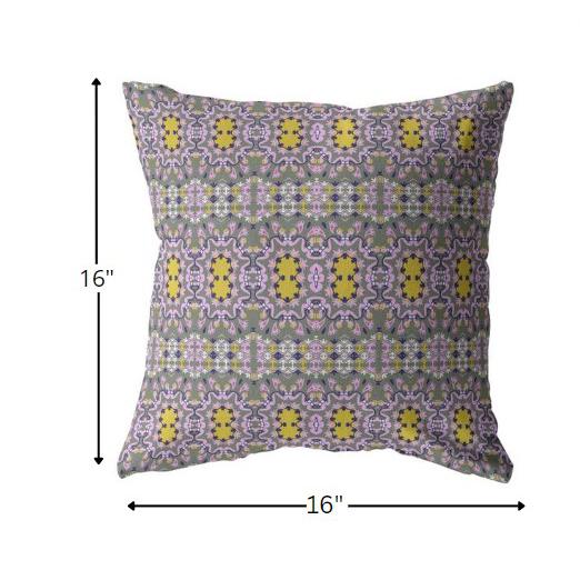 16” Purple Yellow Geofloral Indoor Outdoor Throw Pillow. Picture 5