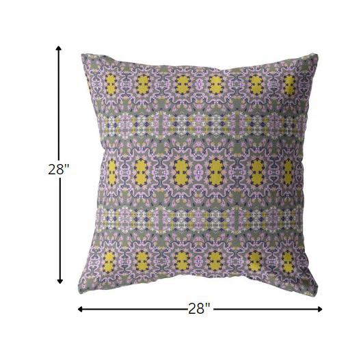 28” Purple Yellow Geofloral Indoor Outdoor Throw Pillow. Picture 5