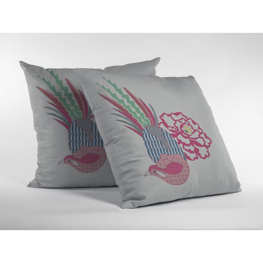 18” Pink White Peacock Indoor Outdoor Throw Pillow. Picture 2