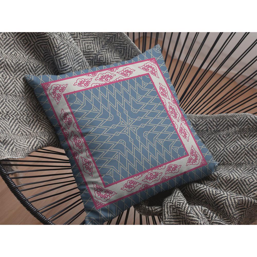 16" Pink Blue Nest Ornate Frame Indoor Outdoor Throw Pillow. Picture 3