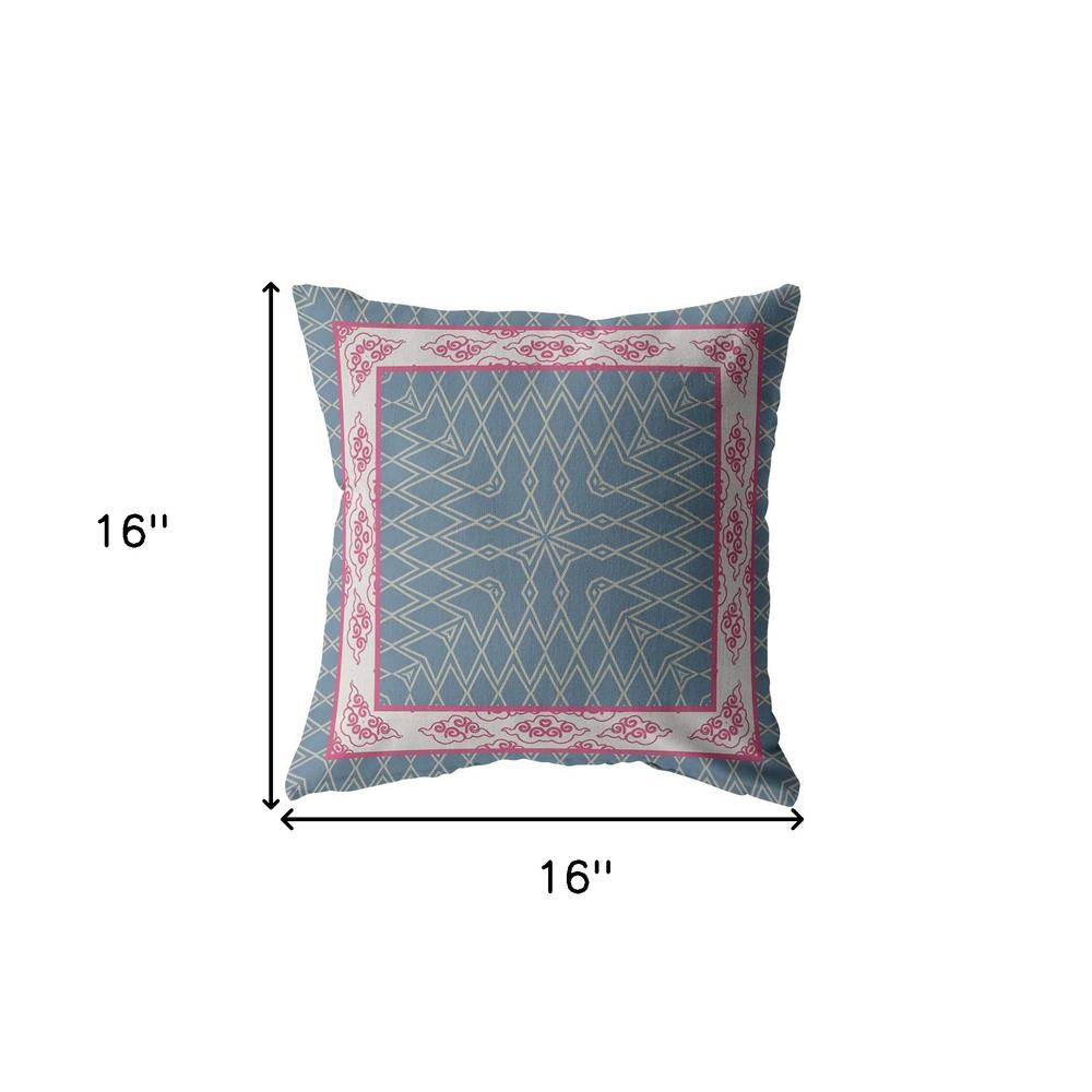 16" Pink Blue Nest Ornate Frame Indoor Outdoor Throw Pillow. Picture 5