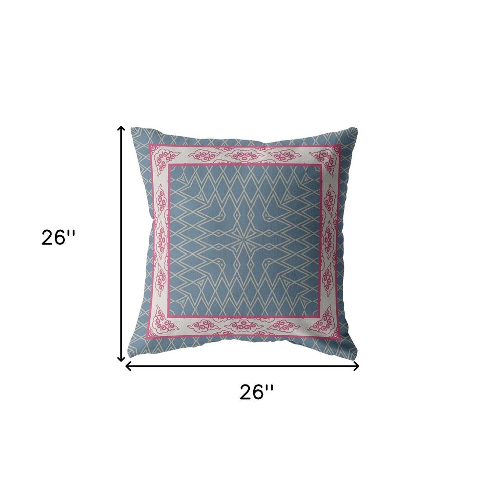 26"Pink Blue Nest Ornate Frame Indoor Outdoor Throw Pillow. Picture 5