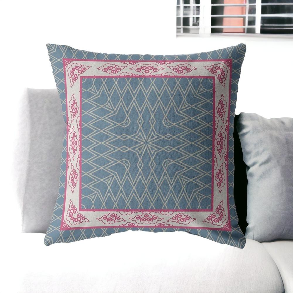 28" Pink Blue Nest Ornate Frame Indoor Outdoor Throw Pillow. Picture 6