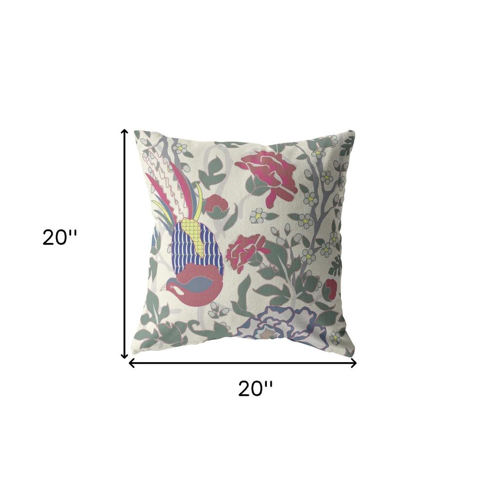 20” Pink Sage Peacock Indoor Outdoor Throw Pillow. Picture 5