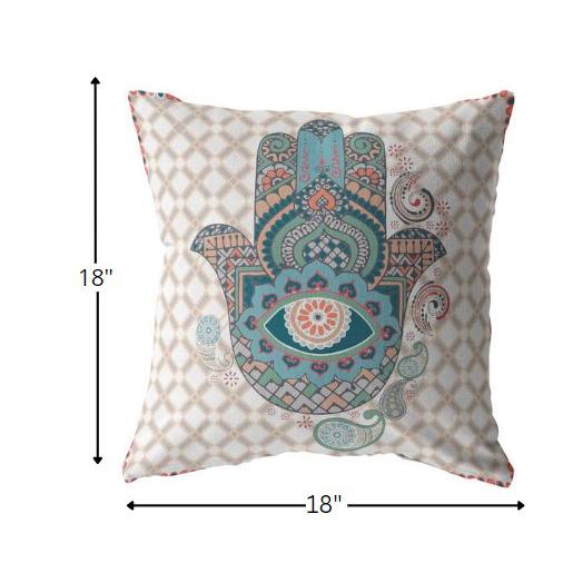 18” Blue Gray Hamsa Indoor Outdoor Throw Pillow. Picture 5
