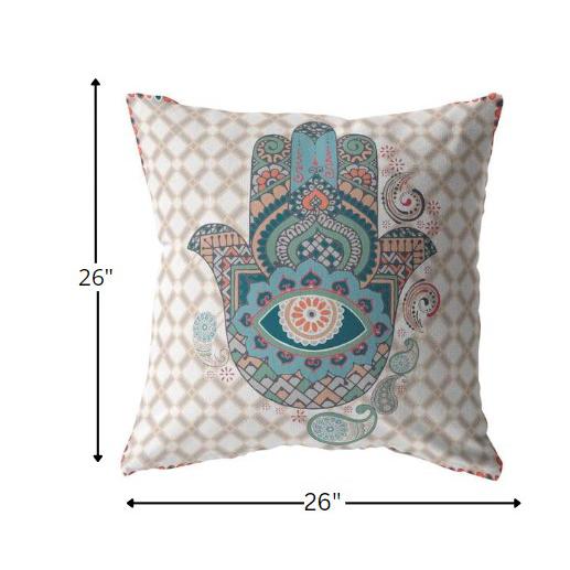 26” Blue Gray Hamsa Indoor Outdoor Throw Pillow. Picture 5