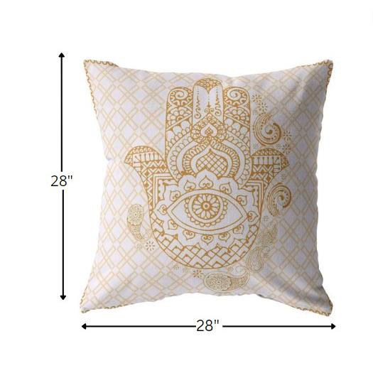 28” Gold White Hamsa Indoor Outdoor Throw Pillow. Picture 5