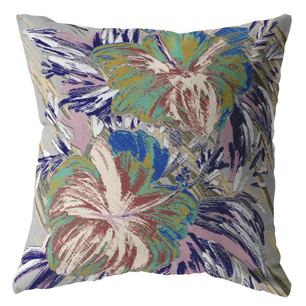 16” Lilac Green Hibiscus Indoor Outdoor Throw Pillow. Picture 1