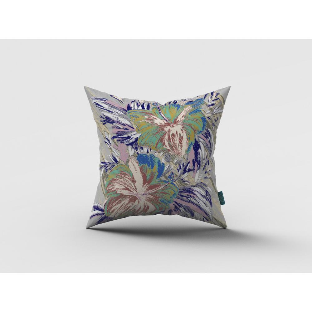 16” Lilac Green Hibiscus Indoor Outdoor Throw Pillow. Picture 2
