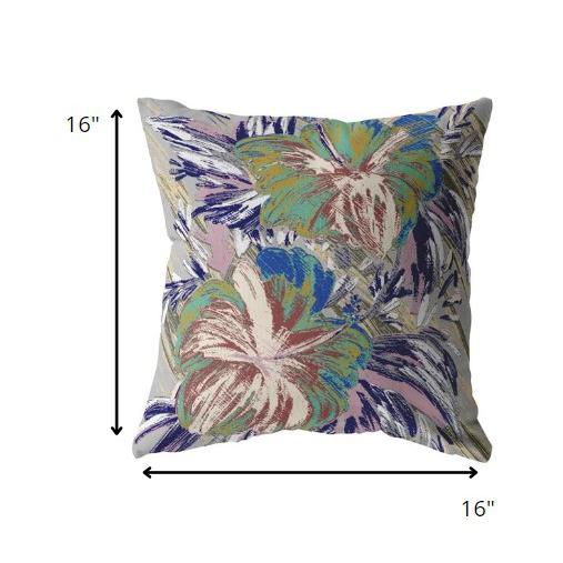 16” Lilac Green Hibiscus Indoor Outdoor Throw Pillow. Picture 6