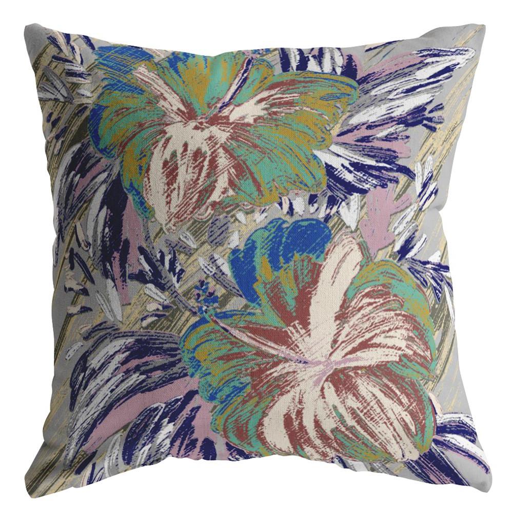 16” Lilac Green Hibiscus Indoor Outdoor Throw Pillow. Picture 3