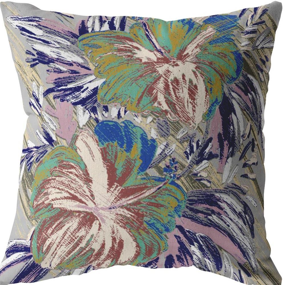 16” Lilac Green Hibiscus Indoor Outdoor Throw Pillow. Picture 4