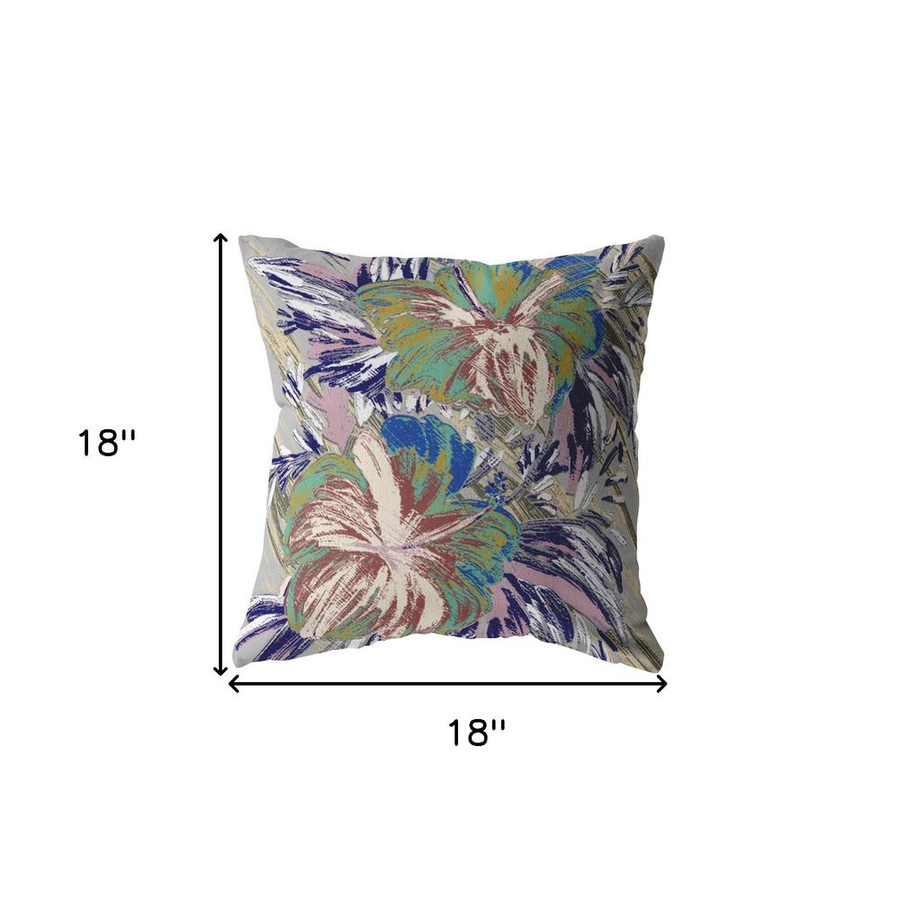 18” Lilac Green Hibiscus Indoor Outdoor Throw Pillow. Picture 4