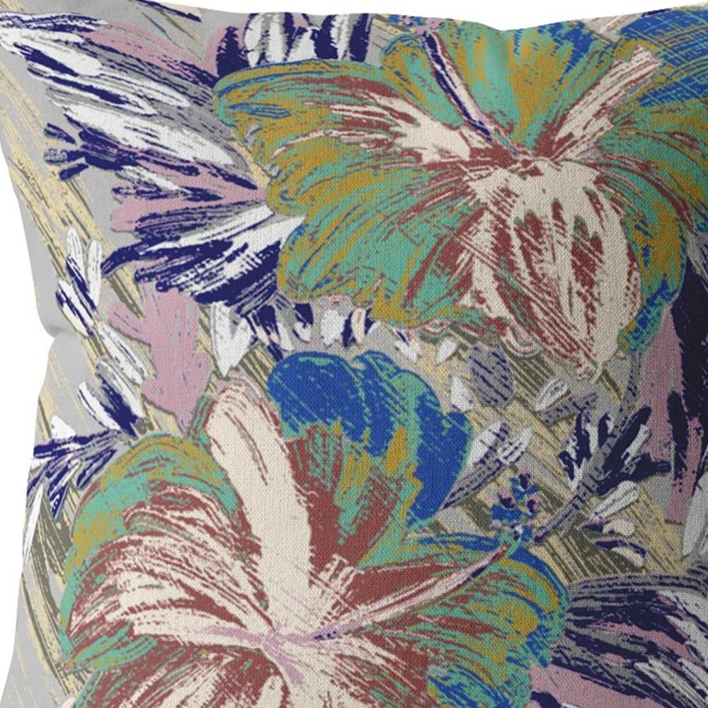 20” Lilac Green Hibiscus Indoor Outdoor Throw Pillow. Picture 3