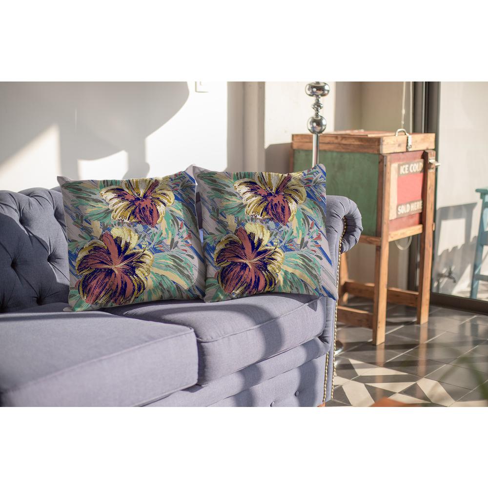 16” Terracotta Hibiscus Indoor Outdoor Throw Pillow. Picture 3