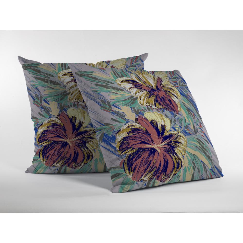 16” Terracotta Hibiscus Indoor Outdoor Throw Pillow. Picture 1