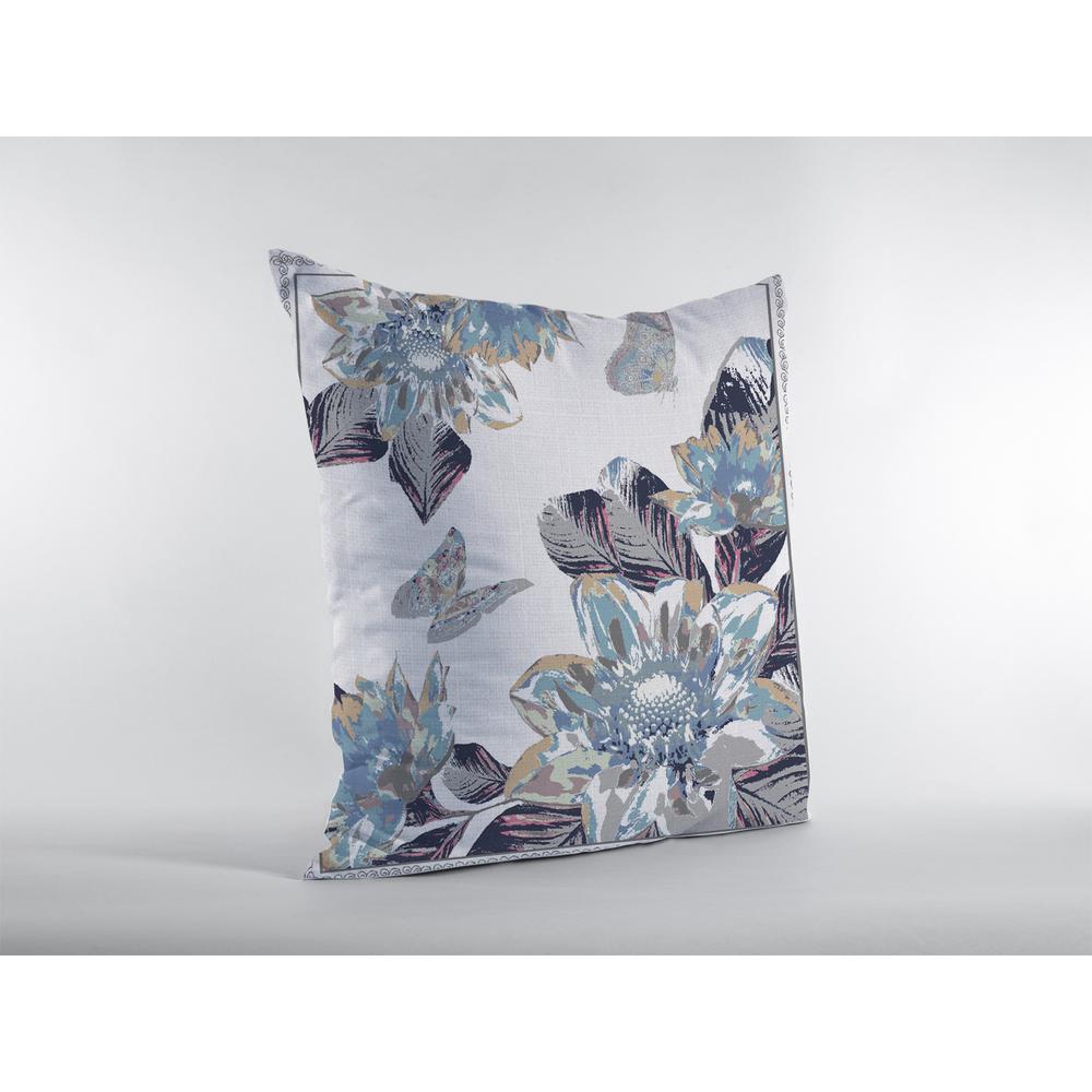 16” Gray White Butterfly Indoor Outdoor Throw Pillow. Picture 1