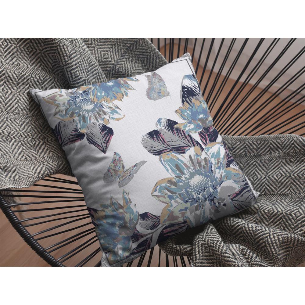 16” Gray White Butterfly Indoor Outdoor Throw Pillow. Picture 4
