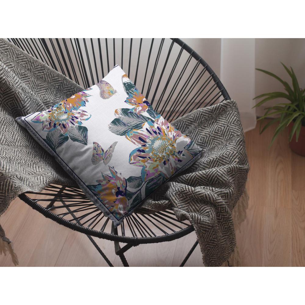 16” Pink White Butterfly Indoor Outdoor Throw Pillow. Picture 4