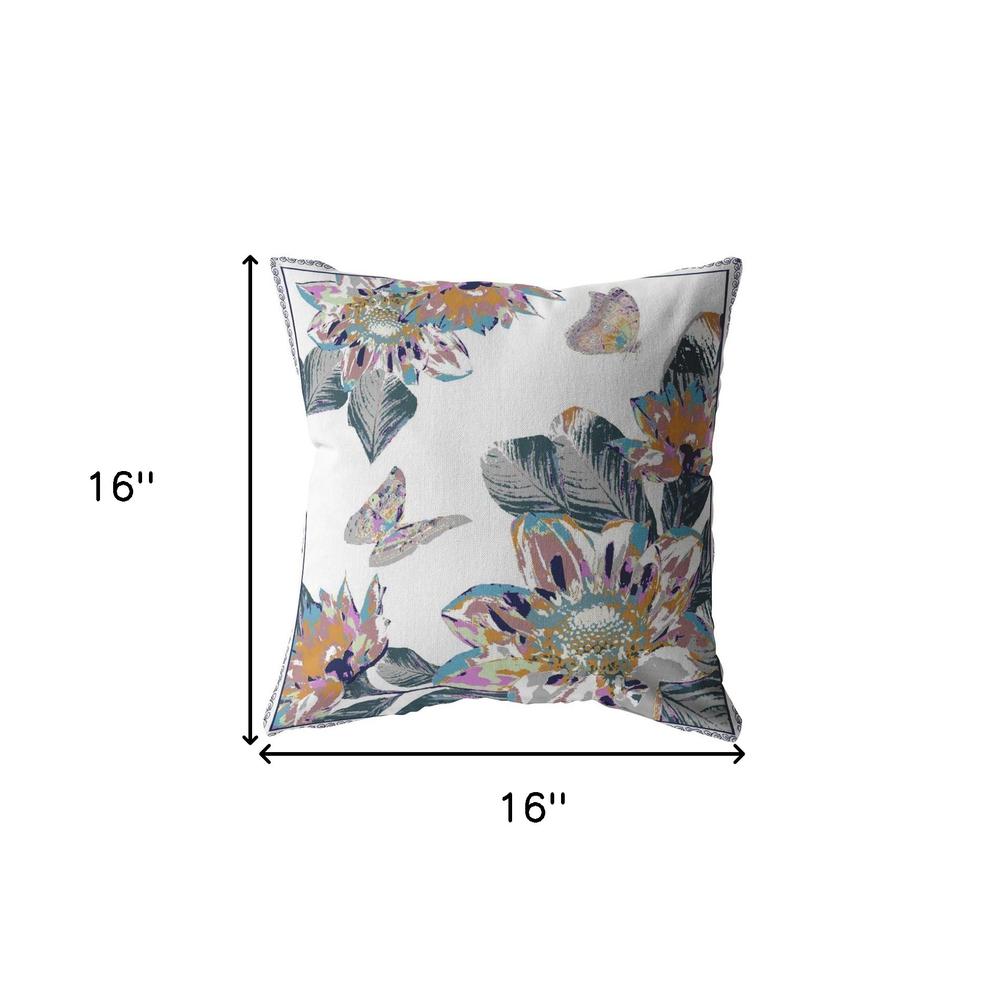 16” Pink White Butterfly Indoor Outdoor Throw Pillow. Picture 5