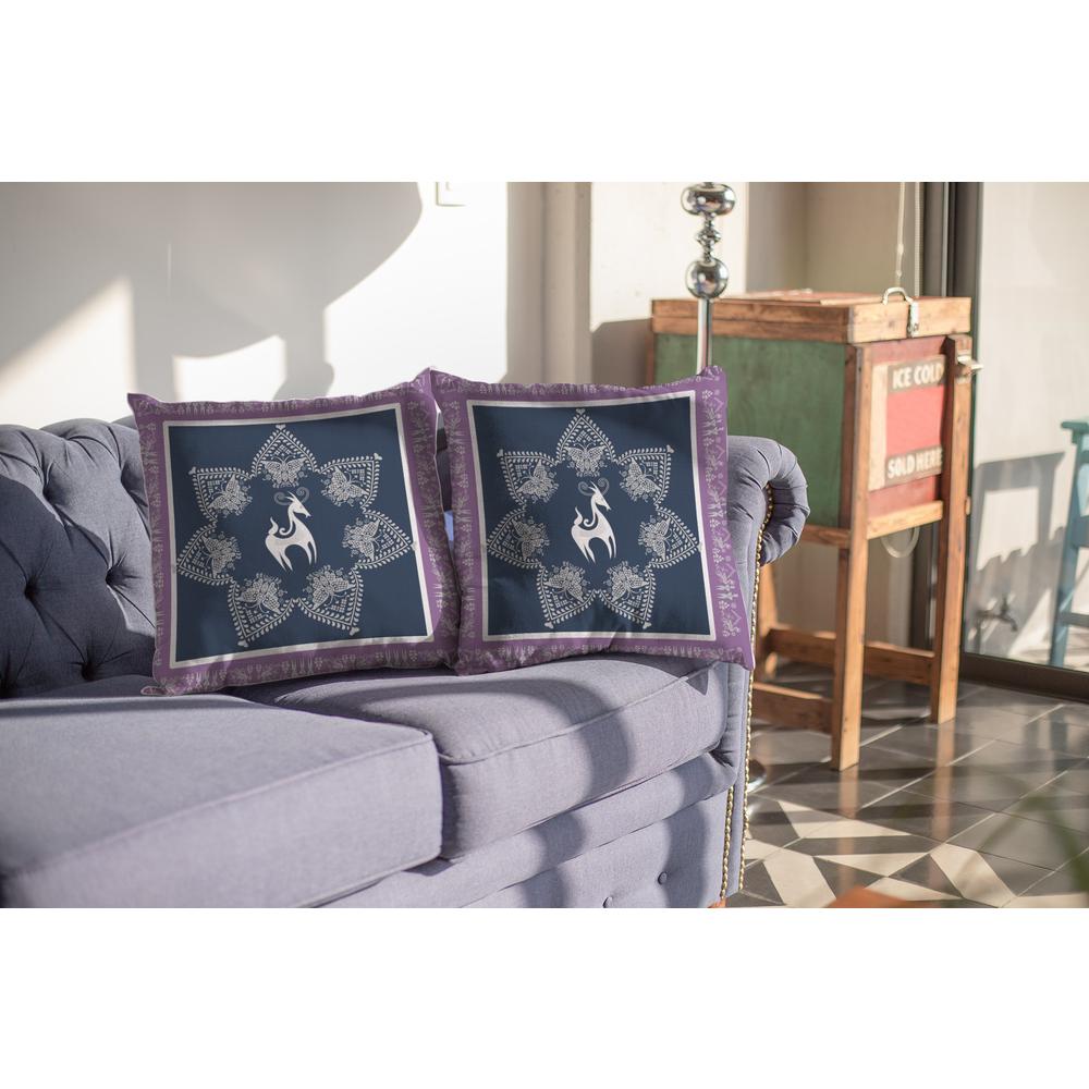 16” Navy Purple Horse Indoor Outdoor Throw Pillow. Picture 3