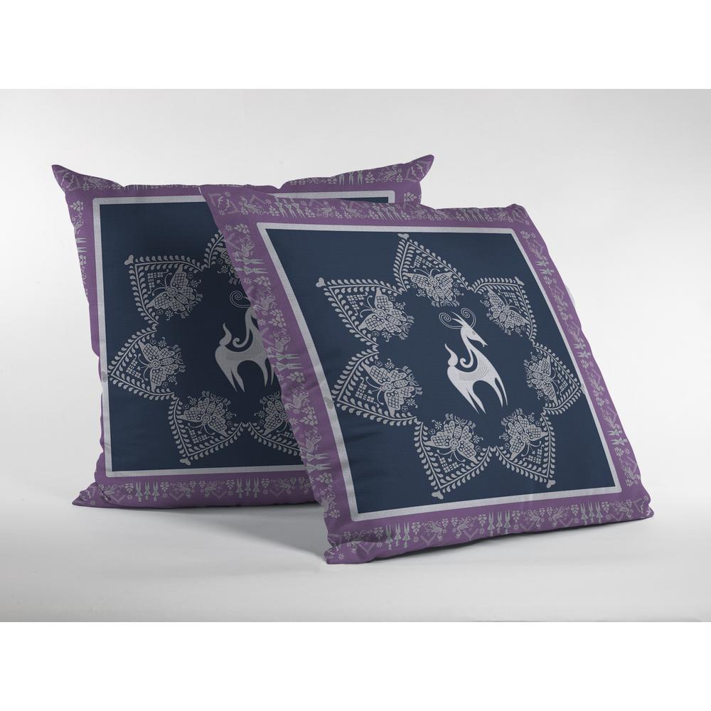 16” Navy Purple Horse Indoor Outdoor Throw Pillow. Picture 1