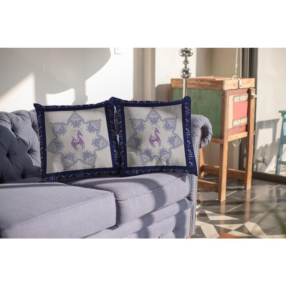 18” Gray Purple Horse Indoor Outdoor Throw Pillow. Picture 3