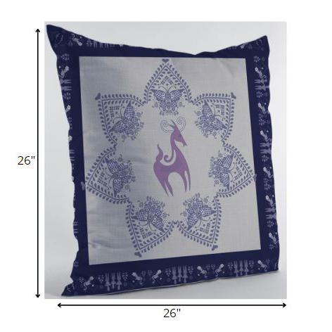 26” Gray Purple Horse Indoor Outdoor Throw Pillow. Picture 5