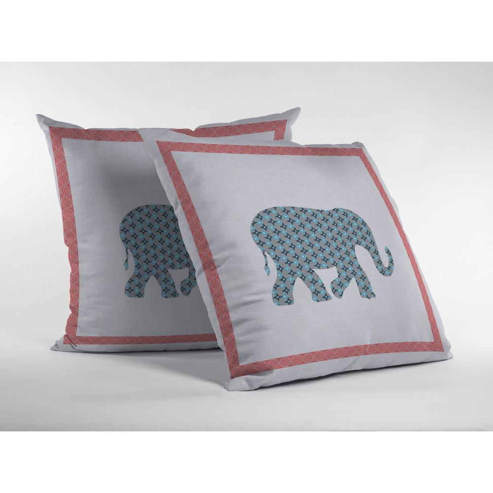16” Blue Pink Elephant Indoor Outdoor Throw Pillow. Picture 2