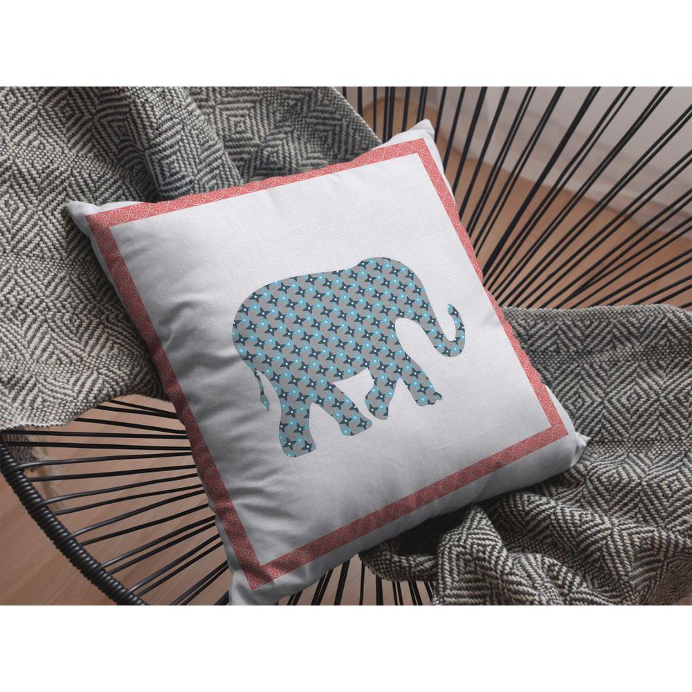16” Blue Pink Elephant Indoor Outdoor Throw Pillow. Picture 4
