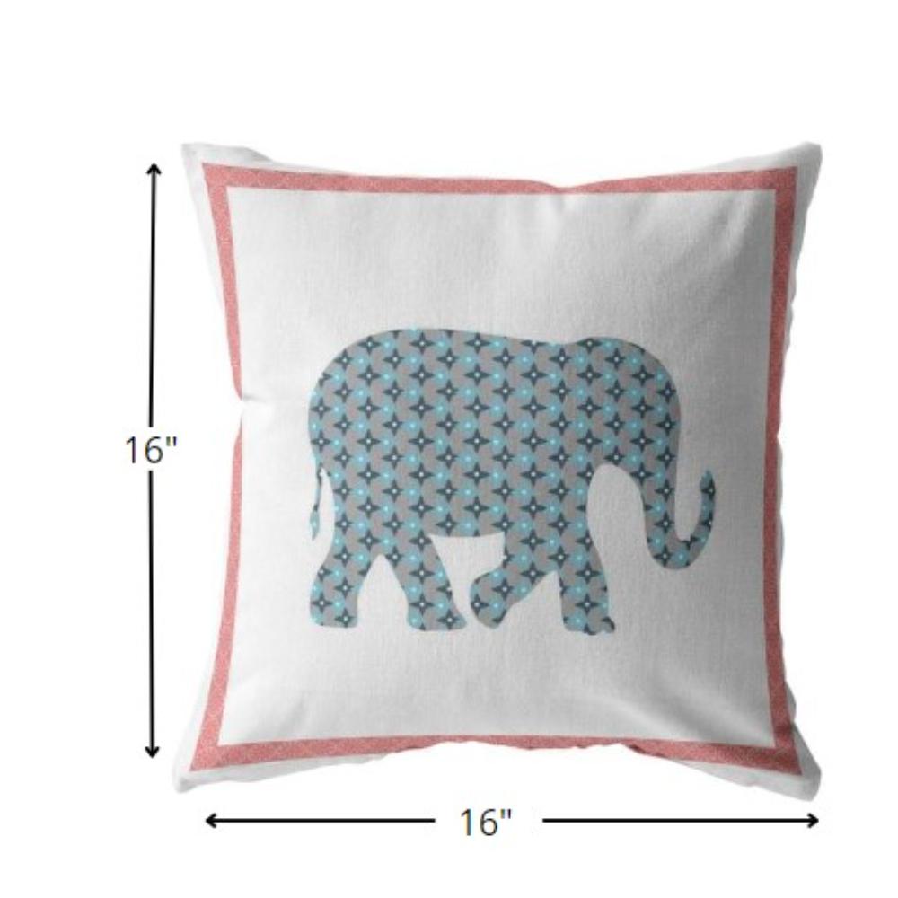 16” Blue Pink Elephant Indoor Outdoor Throw Pillow. Picture 5
