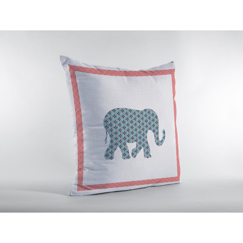 20” Blue Pink Elephant Indoor Outdoor Throw Pillow. Picture 3
