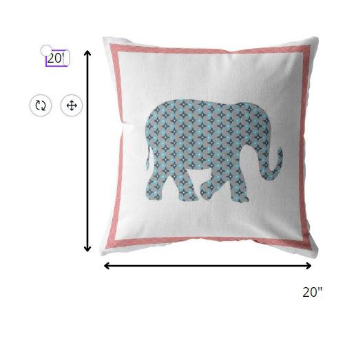 20” Blue Pink Elephant Indoor Outdoor Throw Pillow. Picture 5