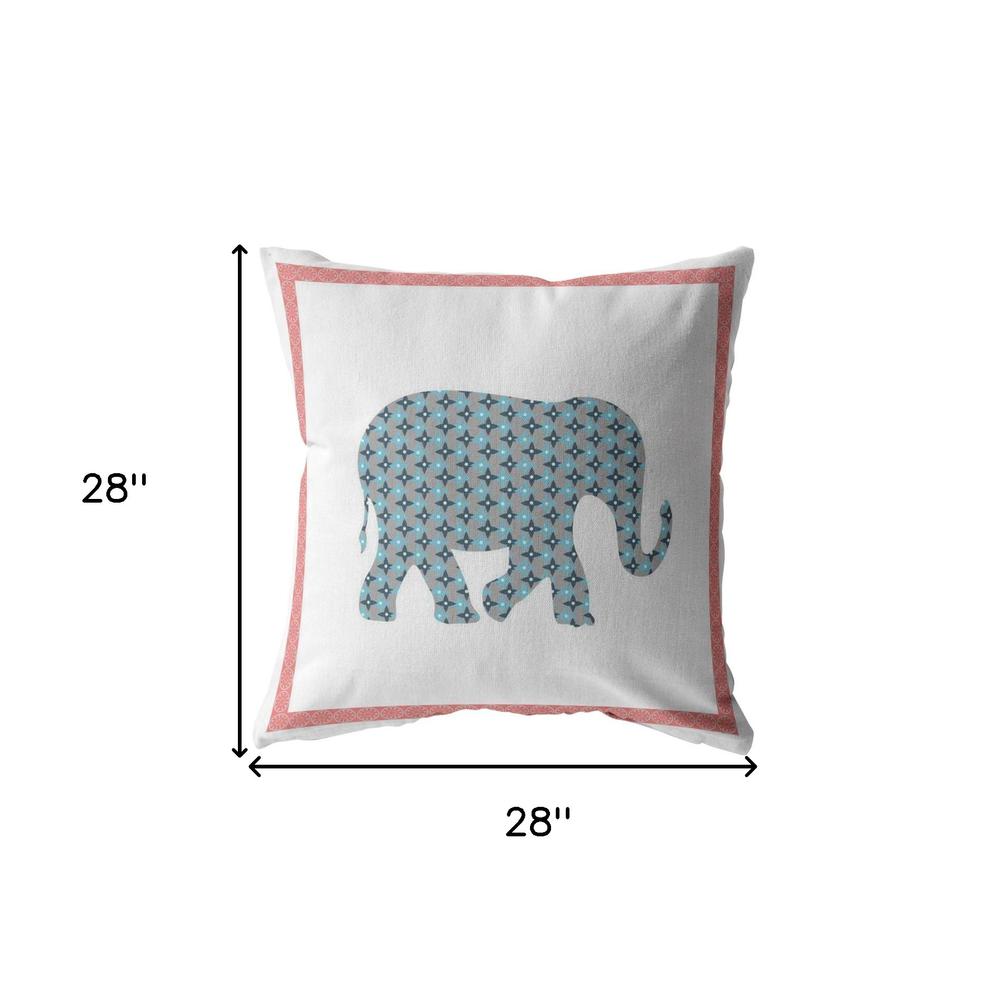 28” Blue Pink Elephant Indoor Outdoor Throw Pillow. Picture 5