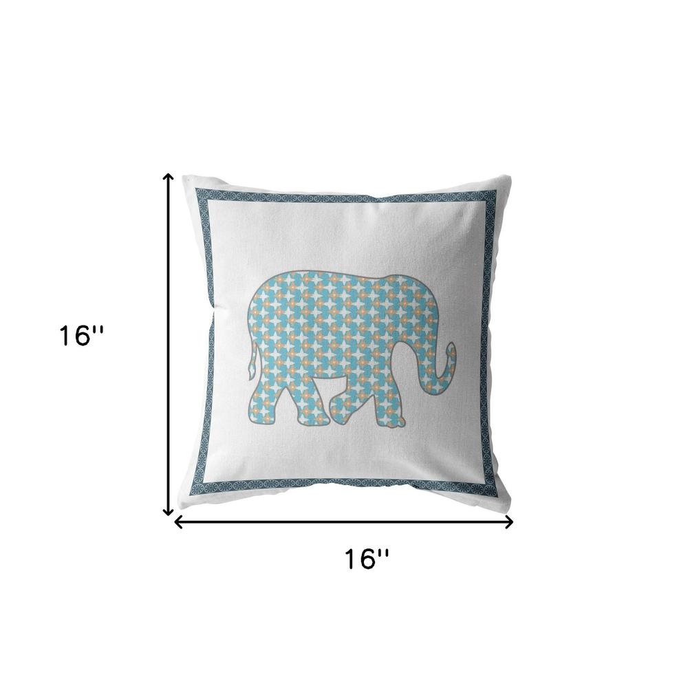 16” Blue White Elephant Indoor Outdoor Throw Pillow. Picture 5
