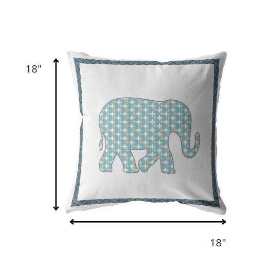 18” Blue White Elephant Indoor Outdoor Throw Pillow. Picture 5