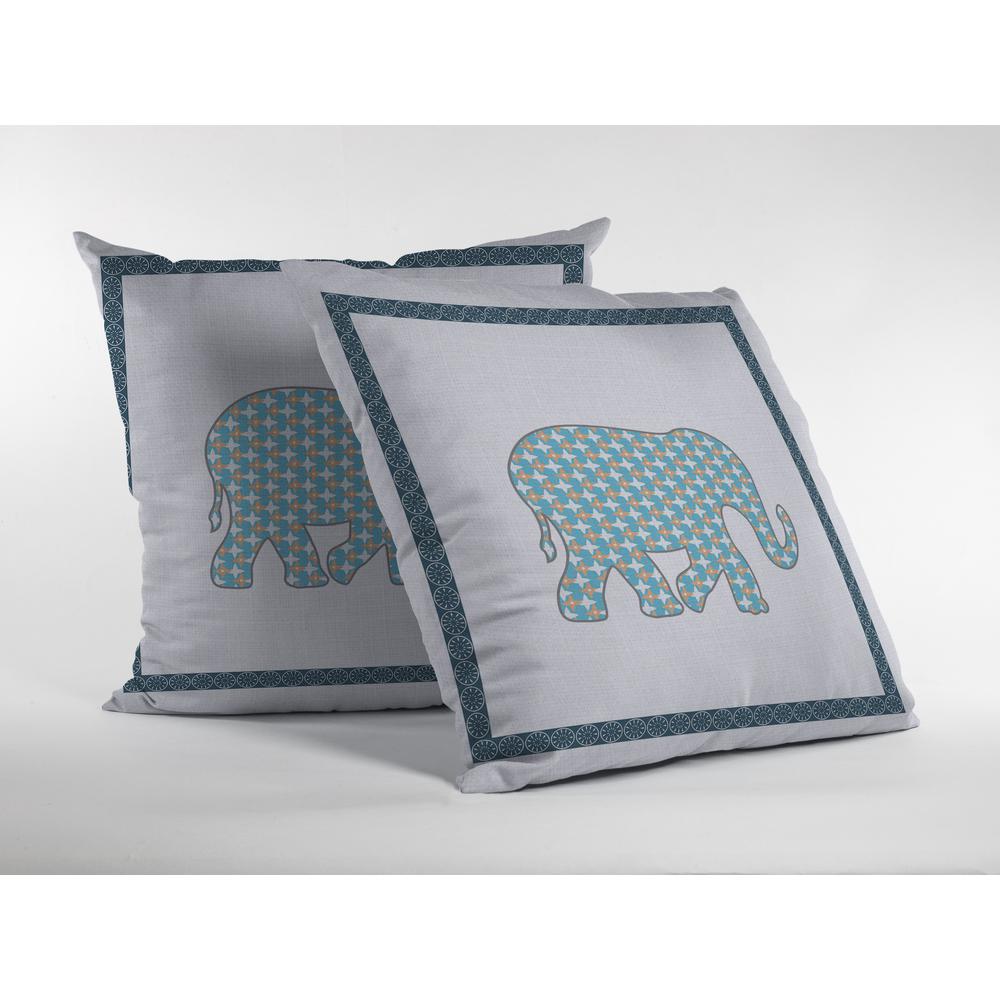 26” Blue White Elephant Indoor Outdoor Throw Pillow. Picture 2