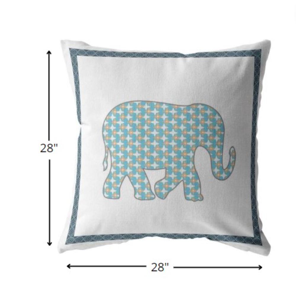 28” Blue White Elephant Indoor Outdoor Throw Pillow. Picture 5