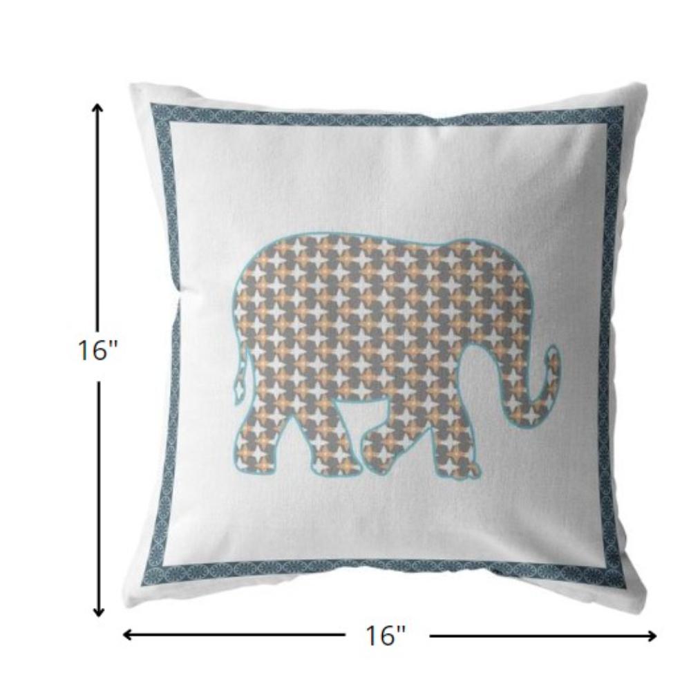 16” Gold White Elephant Indoor Outdoor Throw Pillow. Picture 5