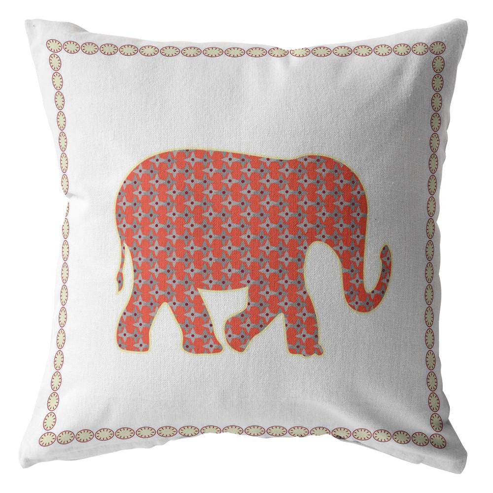 16” Orange White Elephant Indoor Outdoor Throw Pillow. Picture 1