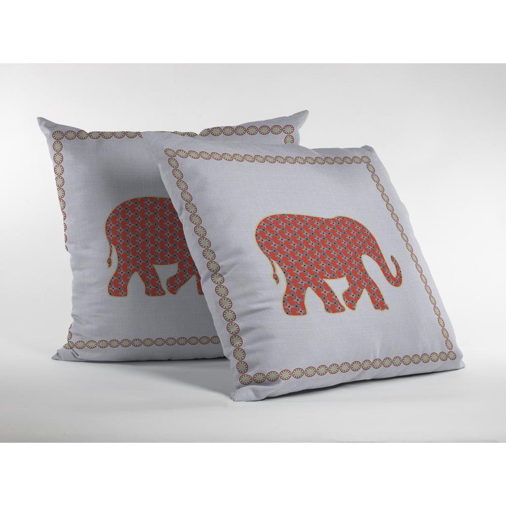 16” Orange White Elephant Indoor Outdoor Throw Pillow. Picture 2