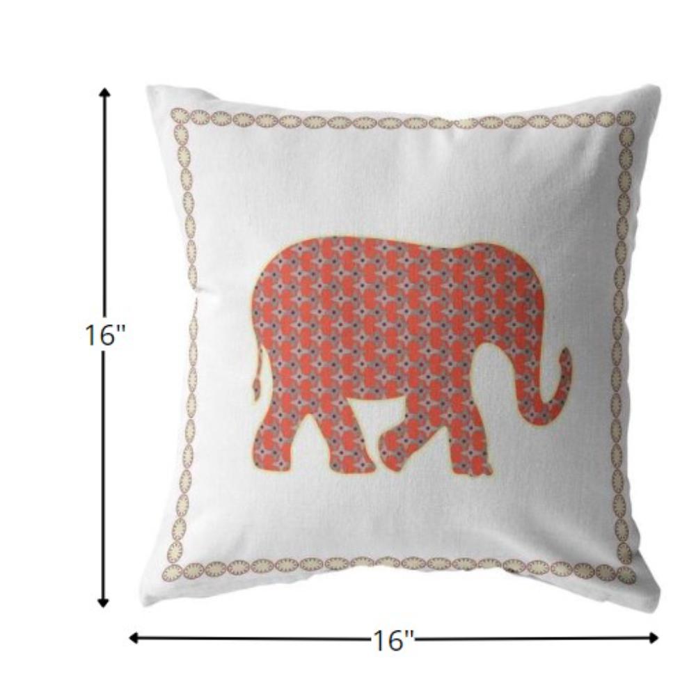 16” Orange White Elephant Indoor Outdoor Throw Pillow. Picture 5